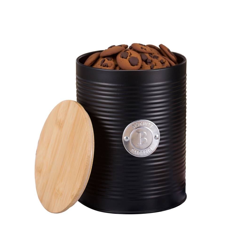 EHC Round Enamel Airtight Seal Cookie/Biscuit Canister With Lid, Black