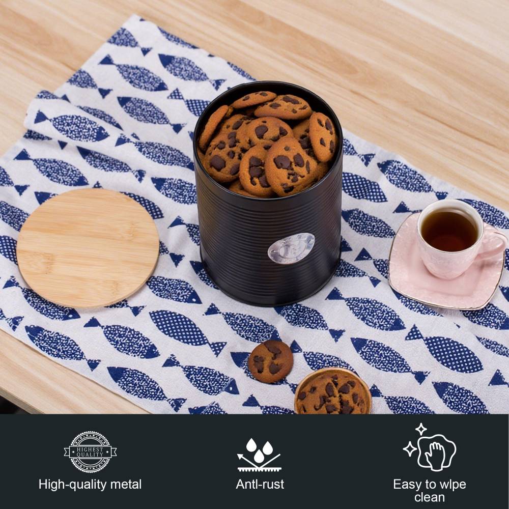EHC Round Enamel Airtight Seal Cookie/Biscuit Canister With Lid, Black