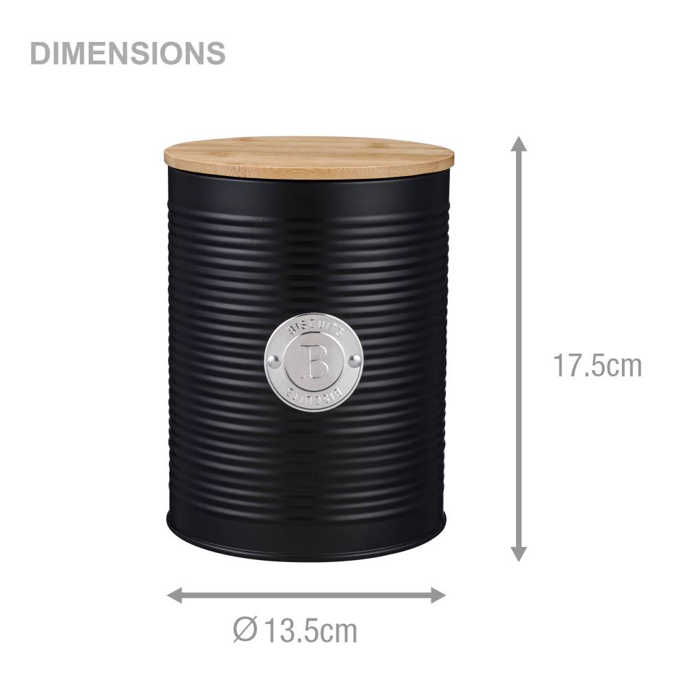 EHC Round Enamel Airtight Seal Cookie/Biscuit Canister With Lid, Black