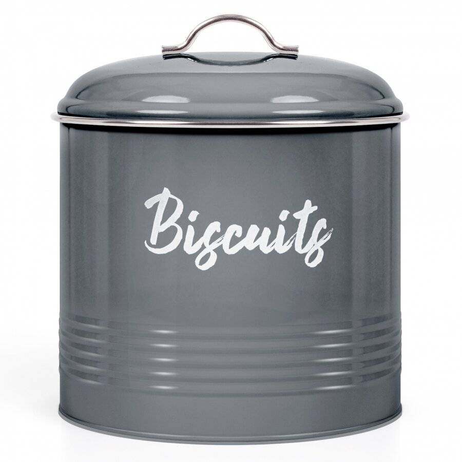 EHC Round Grey Enamel Airtight Cookie/Biscuits Storage Canister, 3L