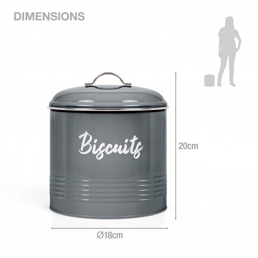 EHC Round Grey Enamel Airtight Cookie/Biscuits Storage Canister, 3L