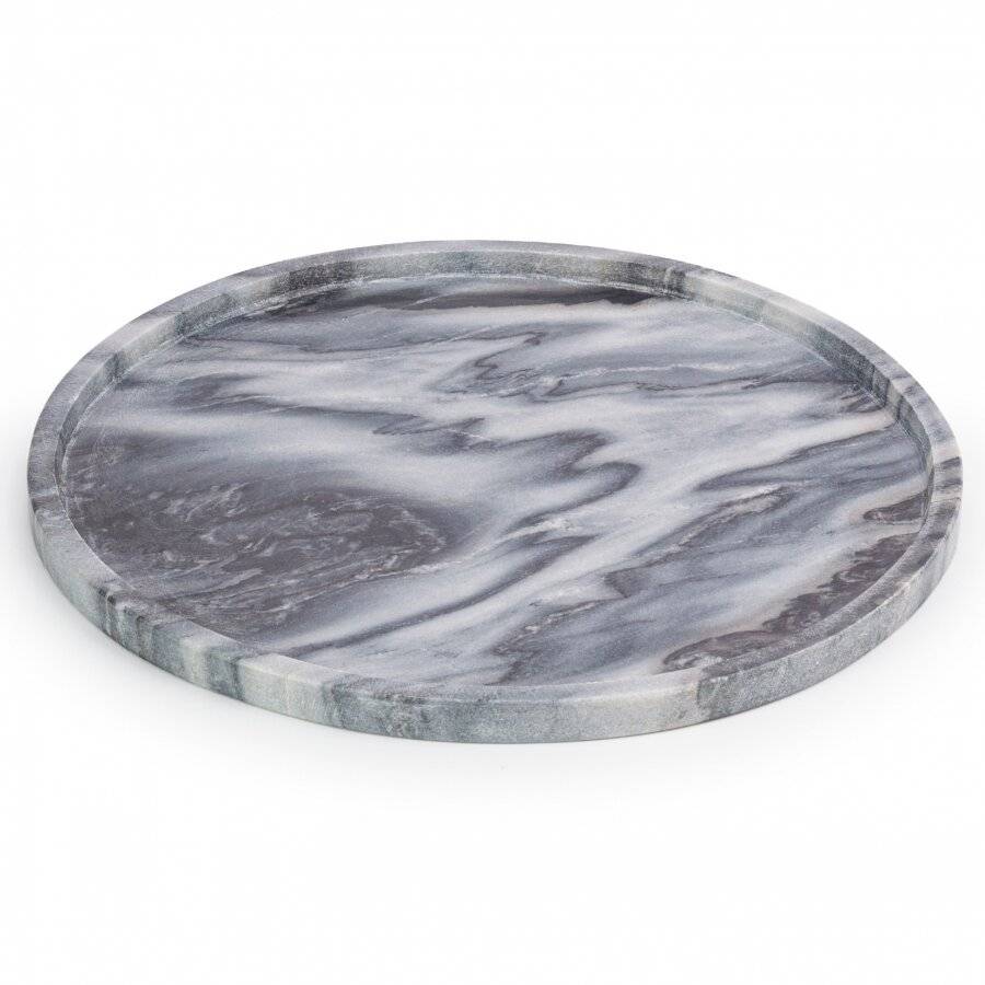 EHC Round-shaped Decorative Marble Stone Storage Vanity Tray, Grey