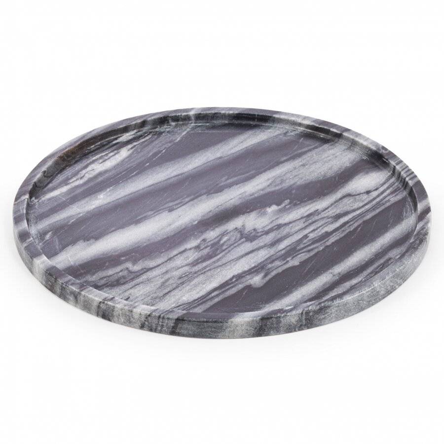 EHC Round-shaped Decorative Marble Stone Storage Vanity Tray, Grey