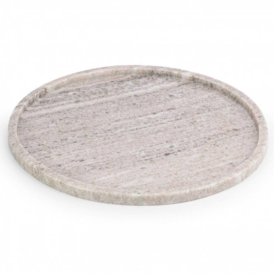 EHC Round-shaped Decorative Marble Stone Storage Vanity Tray, Natural