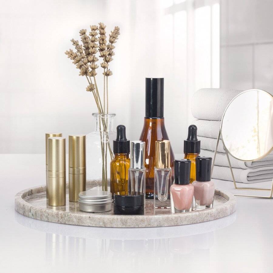 EHC Round-shaped Decorative Marble Stone Storage Vanity Tray, Natural
