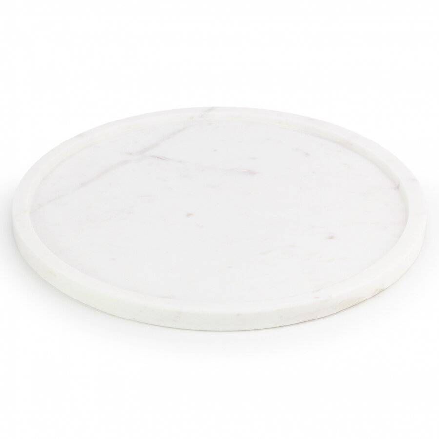 EHC Round-shaped Decorative Marble Stone Storage Vanity Tray, White
