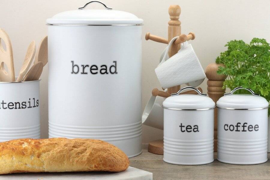 EHC Round White Enamel Bread Storage Container