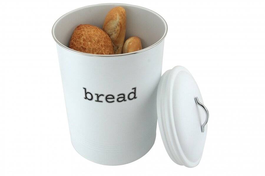 EHC Round White Enamel Bread Storage Container