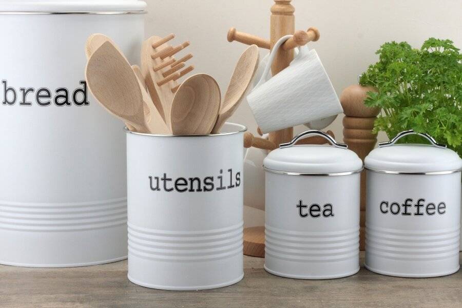 EHC Round White Enamel Utensil Storage Pot Holder, Diameter 14cm