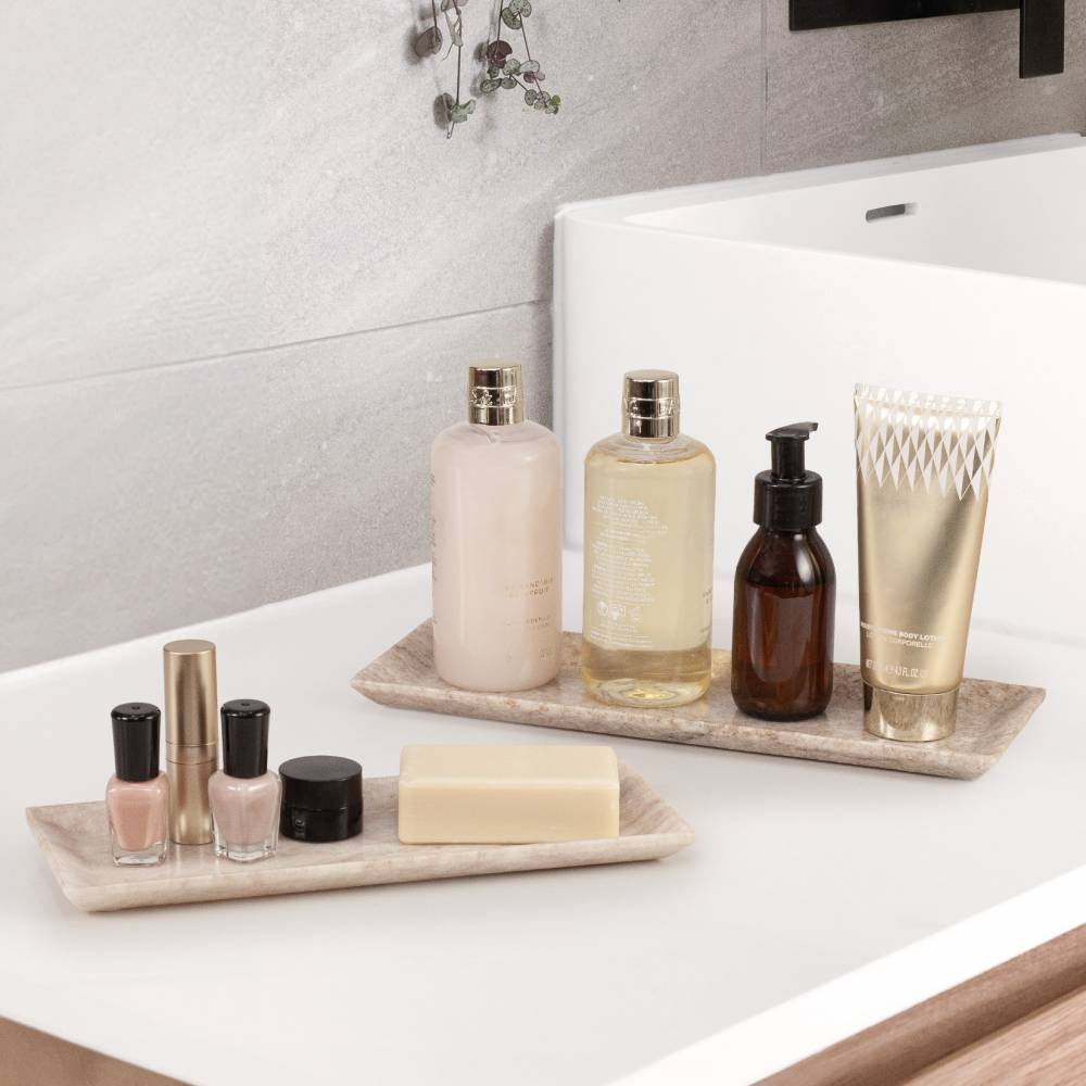 EHC Set of 2 Decorative Marble Stone Storage Vanity Tray, Natural