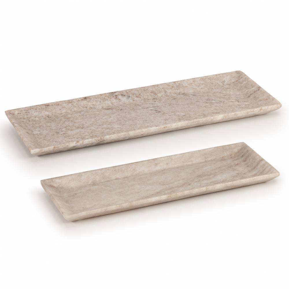 EHC Set of 2 Decorative Marble Stone Storage Vanity Tray, White
