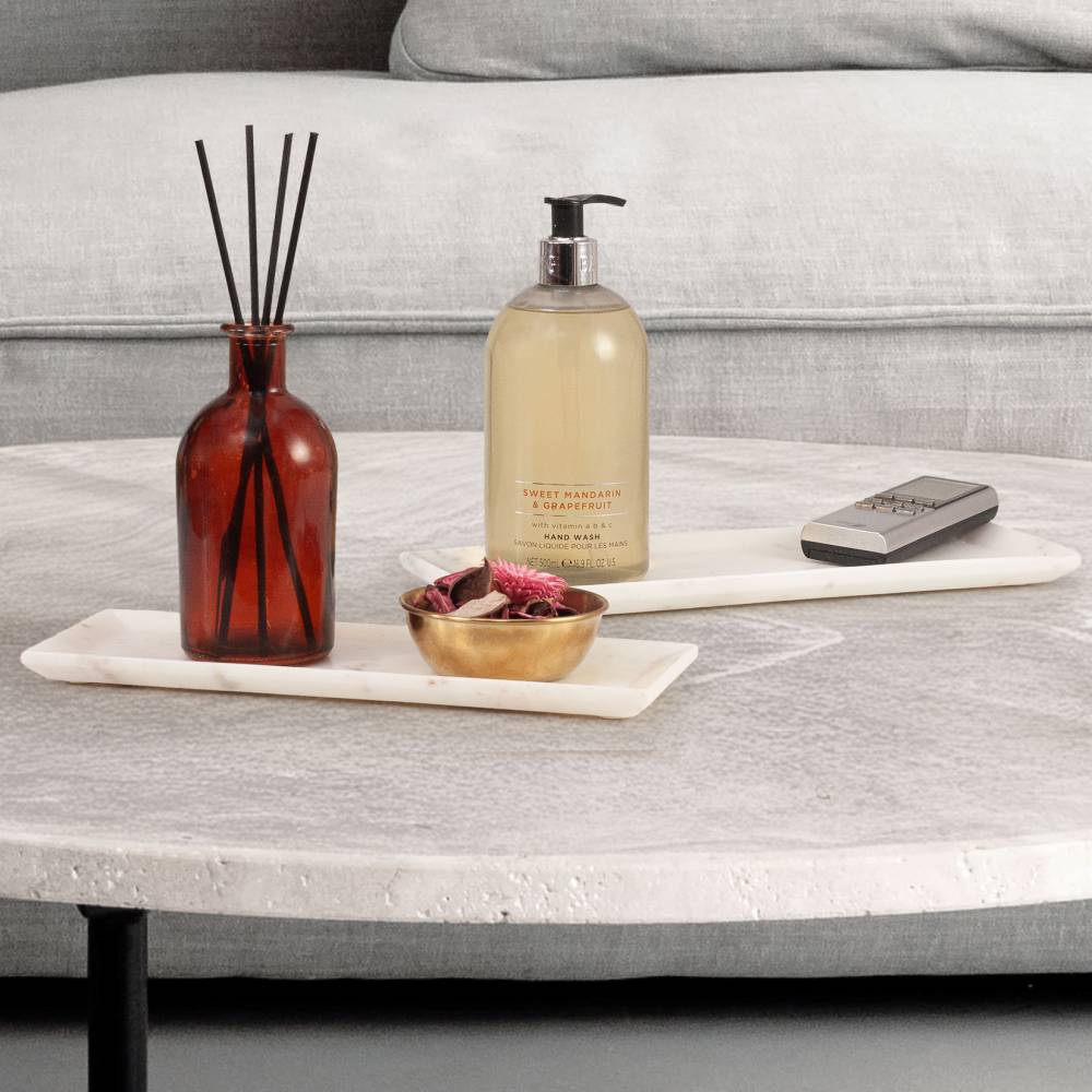 EHC Set of 2 Decorative Marble Stone Storage Vanity Tray, White