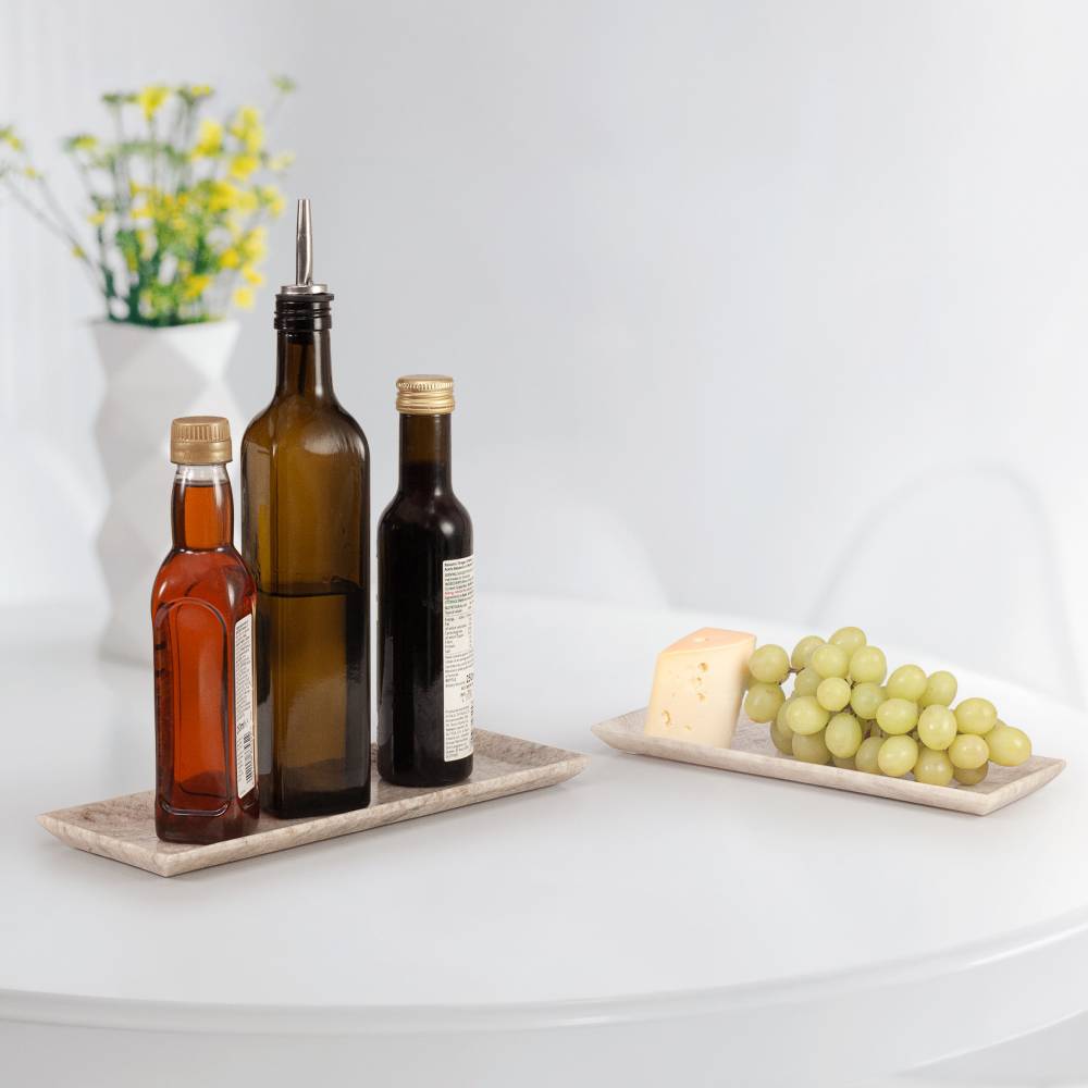 EHC Set of 2 Decorative Marble Stone Storage Vanity Tray, White