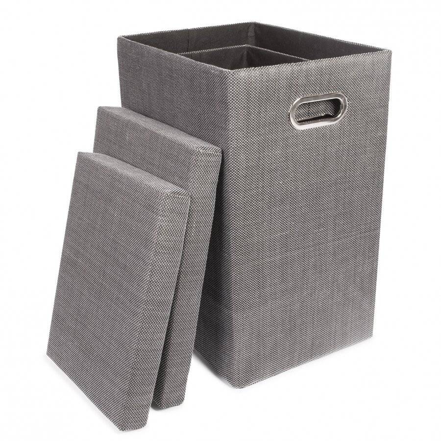 EHC Set of 2 Fabric Laundry Storage Basket With Lid - Black