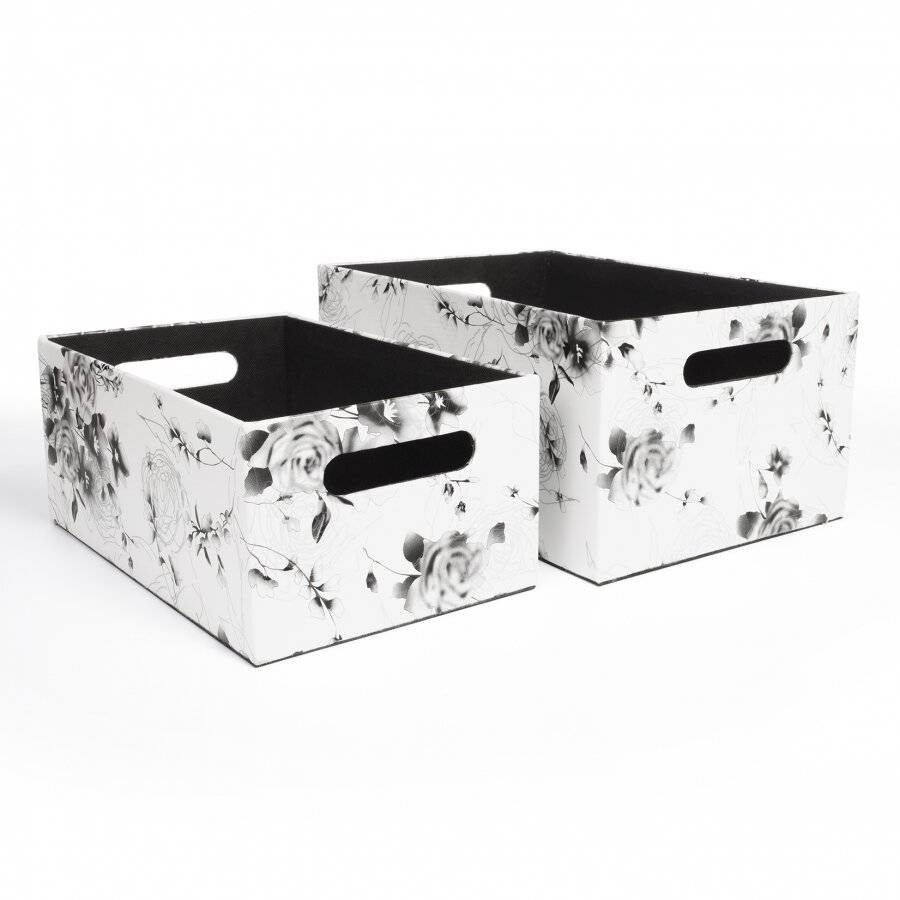 EHC Set of 2 Floral Print Faux Leather Baskets With Carry Handles