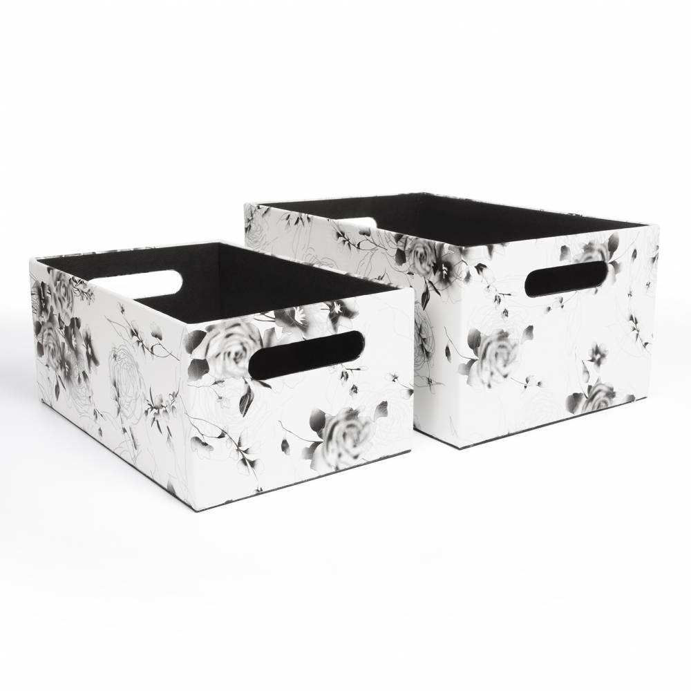 EHC Set of 2 Floral Print Faux Leather Baskets With Carry Handles