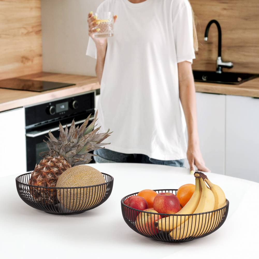 EHC Set of 2 Fruit & Vegetable Storage Basket Stand for Kitchen, Black