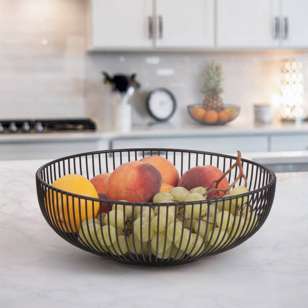 EHC Set of 2 Fruit & Vegetable Storage Basket Stand for Kitchen, Black