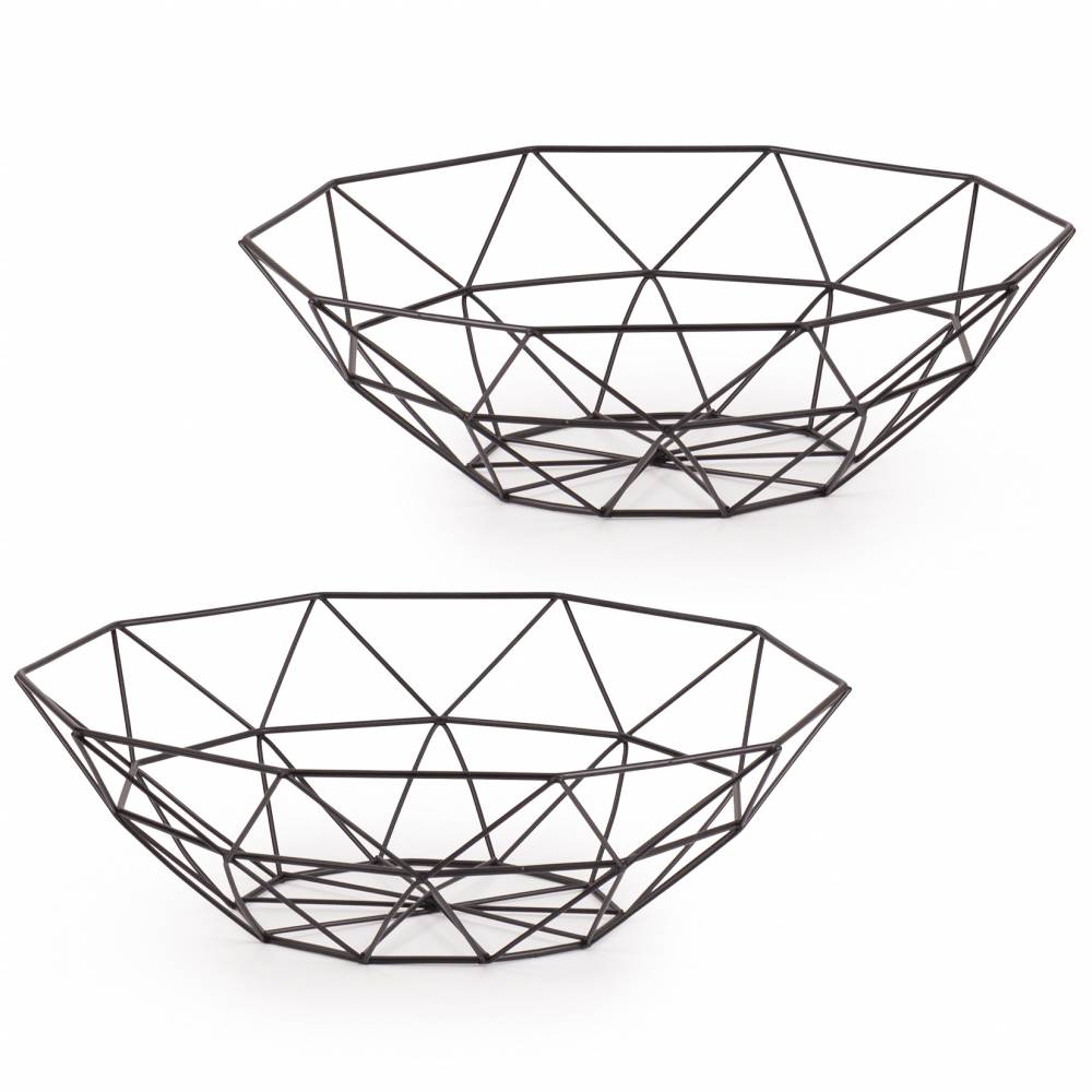 EHC Set of 2 Fruit & Vegetable Storage Basket Stand for Kitchen, Black