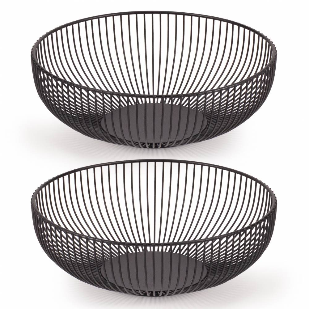 EHC Set of 2 Fruit & Vegetable Storage Basket Stand for Kitchen, Black