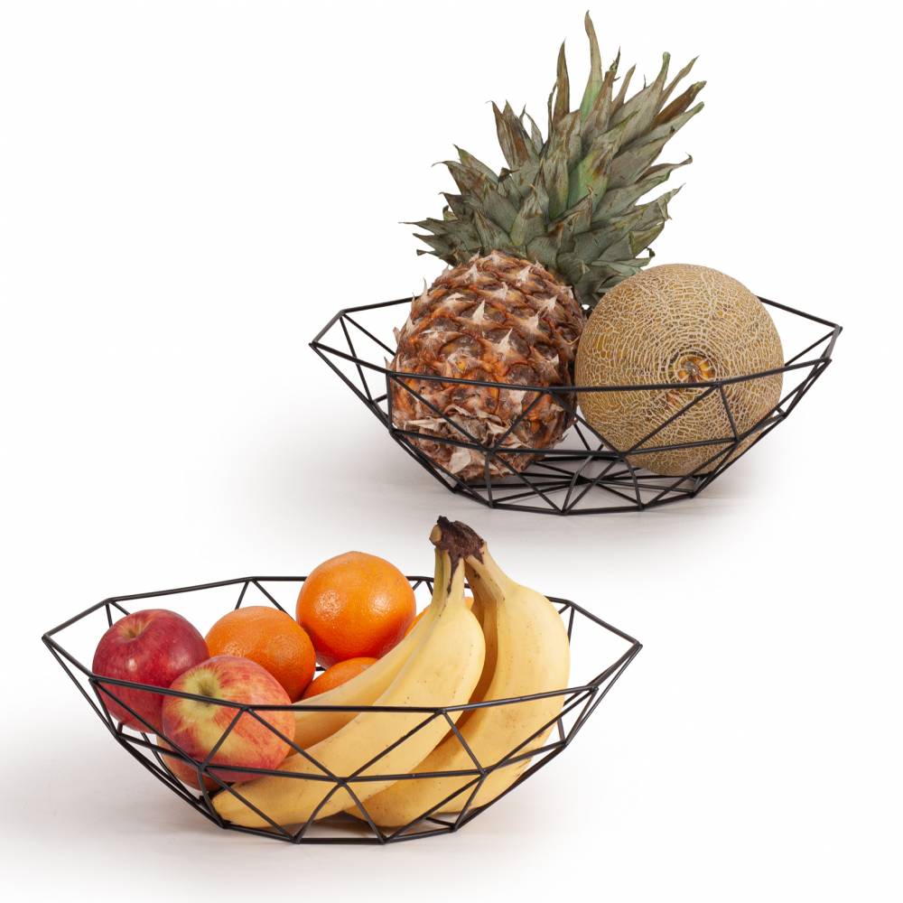 EHC Set of 2 Fruit & Vegetable Storage Basket Stand for Kitchen, Black