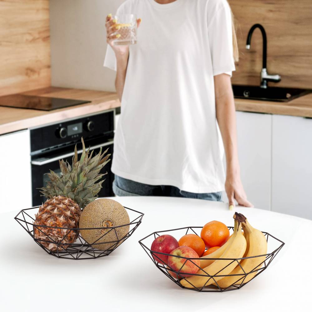 EHC Set of 2 Fruit & Vegetable Storage Basket Stand for Kitchen, Black
