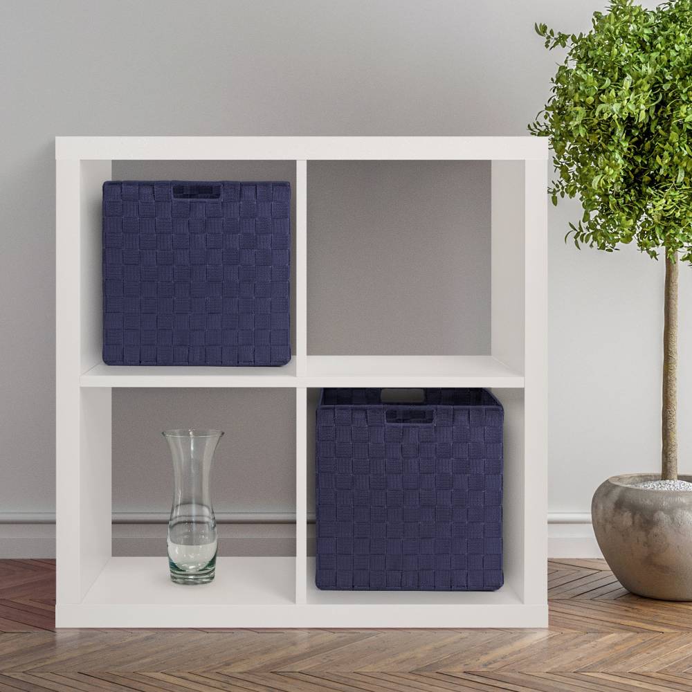 EHC Set of 2 Large Foldable Handwoven Storage Hamper Basket - Blue