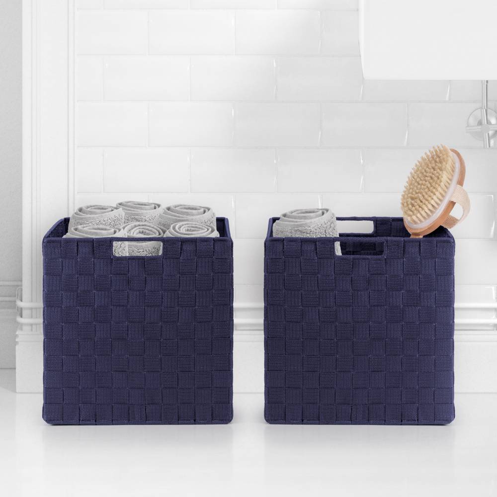 EHC Set of 2 Large Foldable Handwoven Storage Hamper Basket - Blue