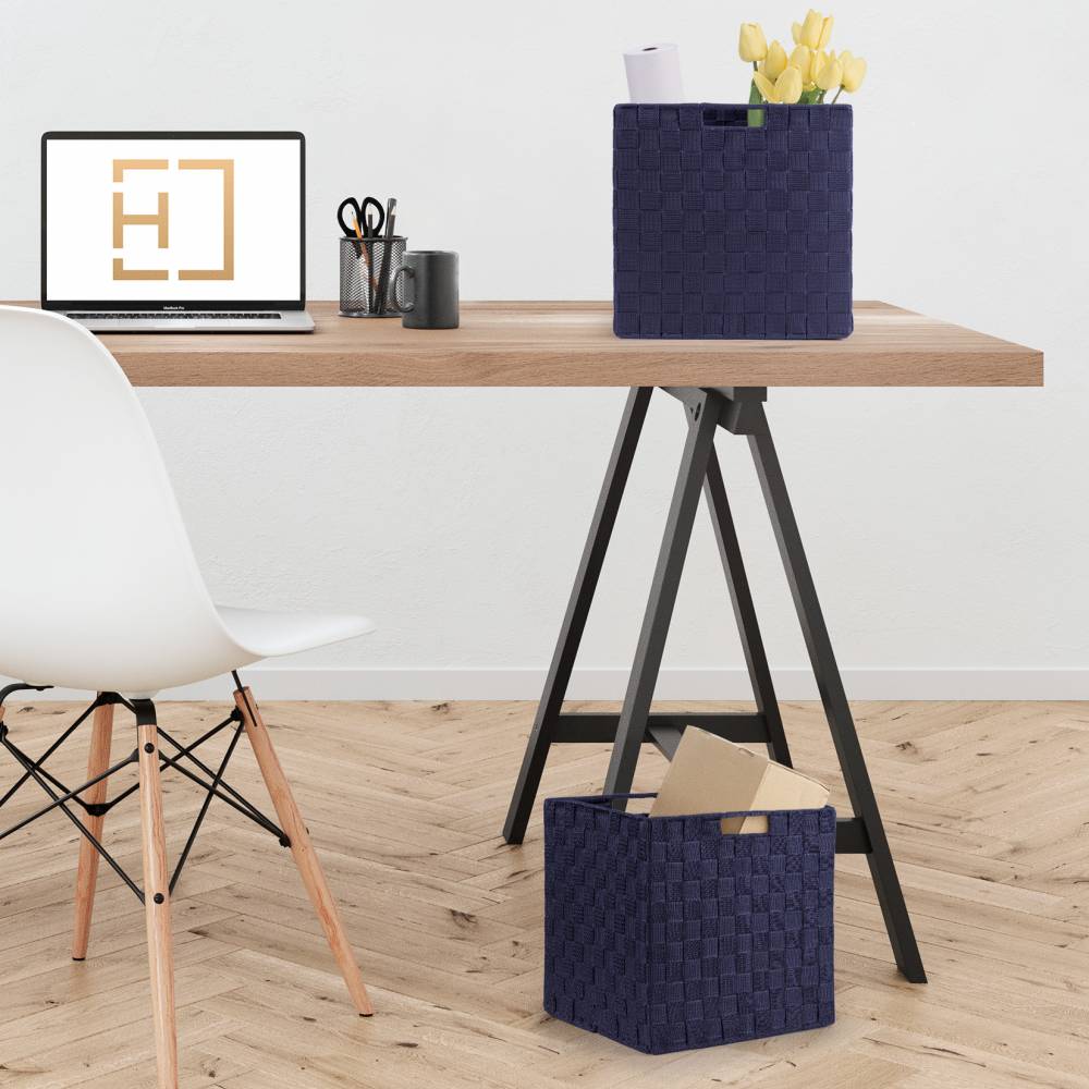 EHC Set of 2 Large Foldable Handwoven Storage Hamper Basket - Blue