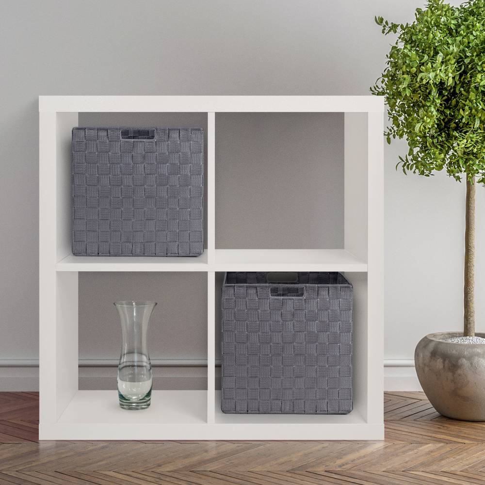 EHC Set of 2 Large Foldable Handwoven Storage Hamper Basket - Grey