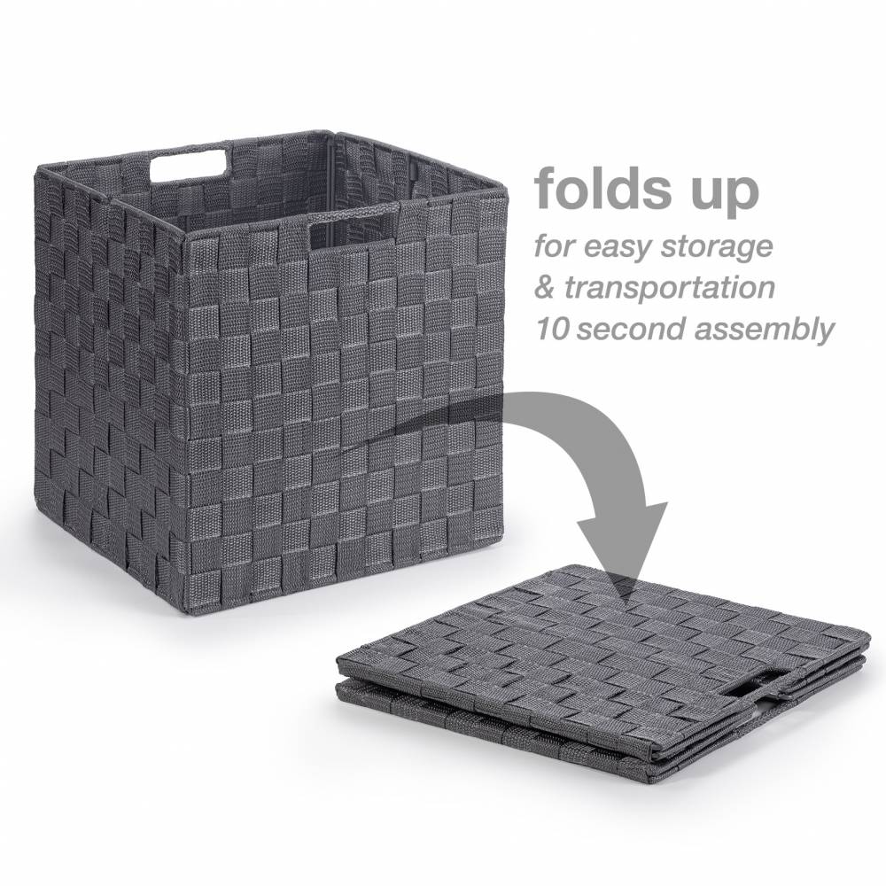 EHC Set of 2 Large Foldable Handwoven Storage Hamper Basket - Grey