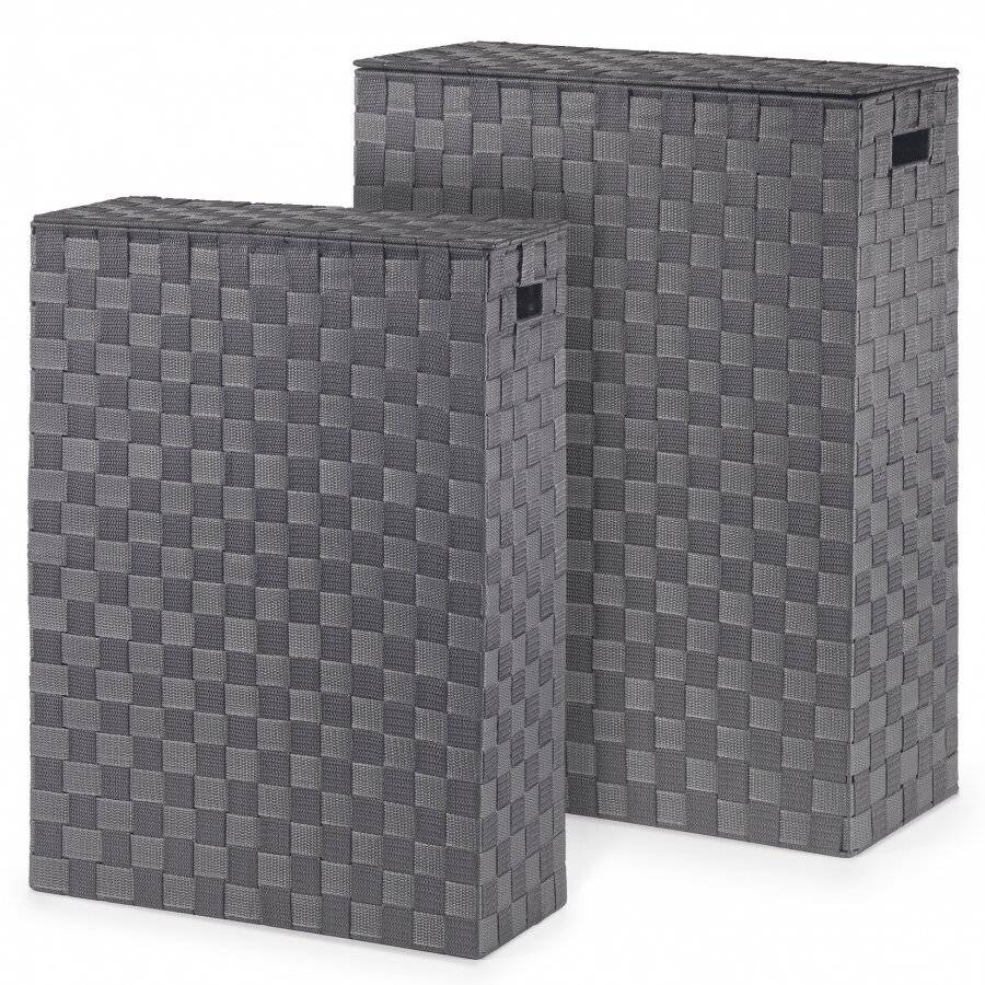 EHC Set of 2 Polypropylene Laundry Basket With Lid, Grey