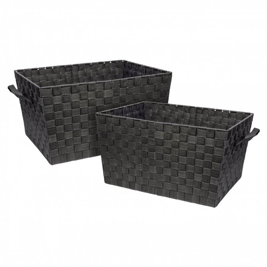 Set of 2 Polypropylene Woven Strap Storage Shelf Basket, Grey