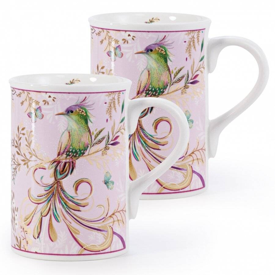 EHC Set of 2 Porcelain Phoenix Design Tea Cups/Coffee Mugs with Handle