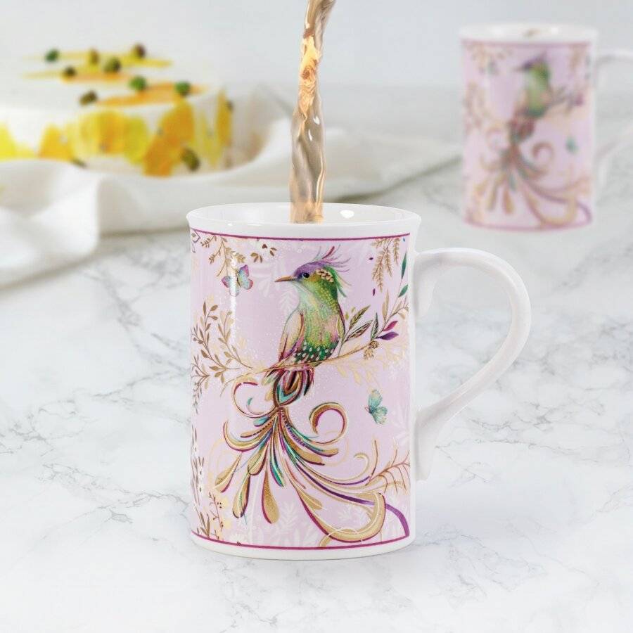 EHC Set of 2 Porcelain Phoenix Design Tea Cups/Coffee Mugs with Handle