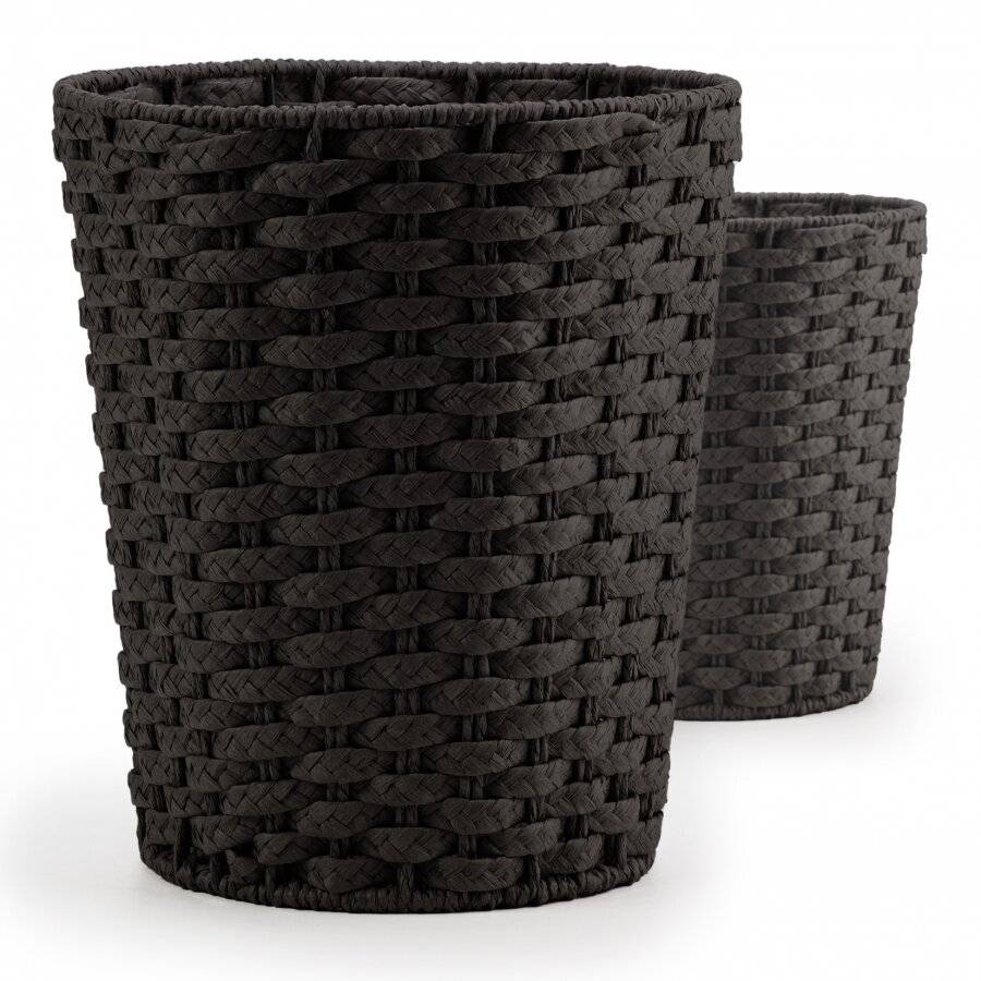 EHC Set Of 2 Round Paper Rope Indoor Waste Paper Bin, Black