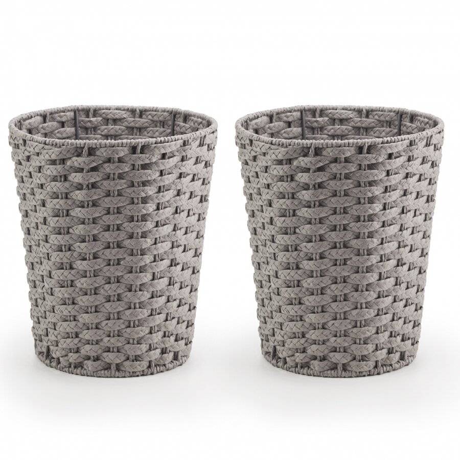 EHC Set Of 2 Round Paper Rope Indoor Waste Paper Bin, Grey