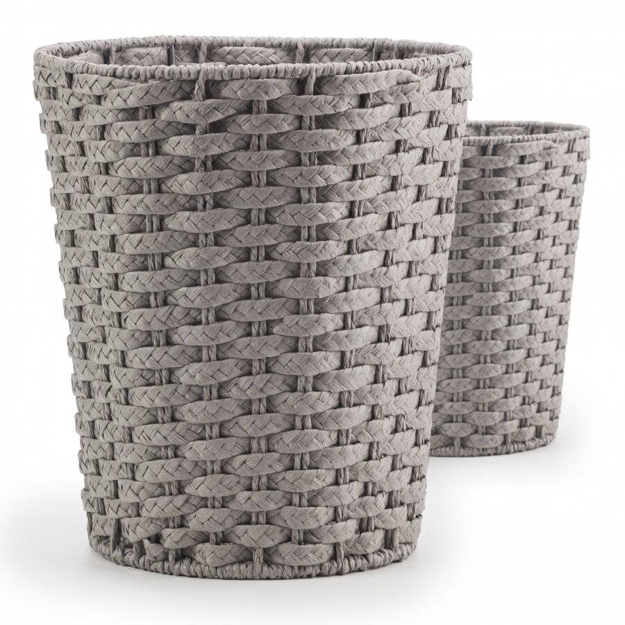 EHC Set Of 2 Round Paper Rope Indoor Waste Paper Bin, Grey