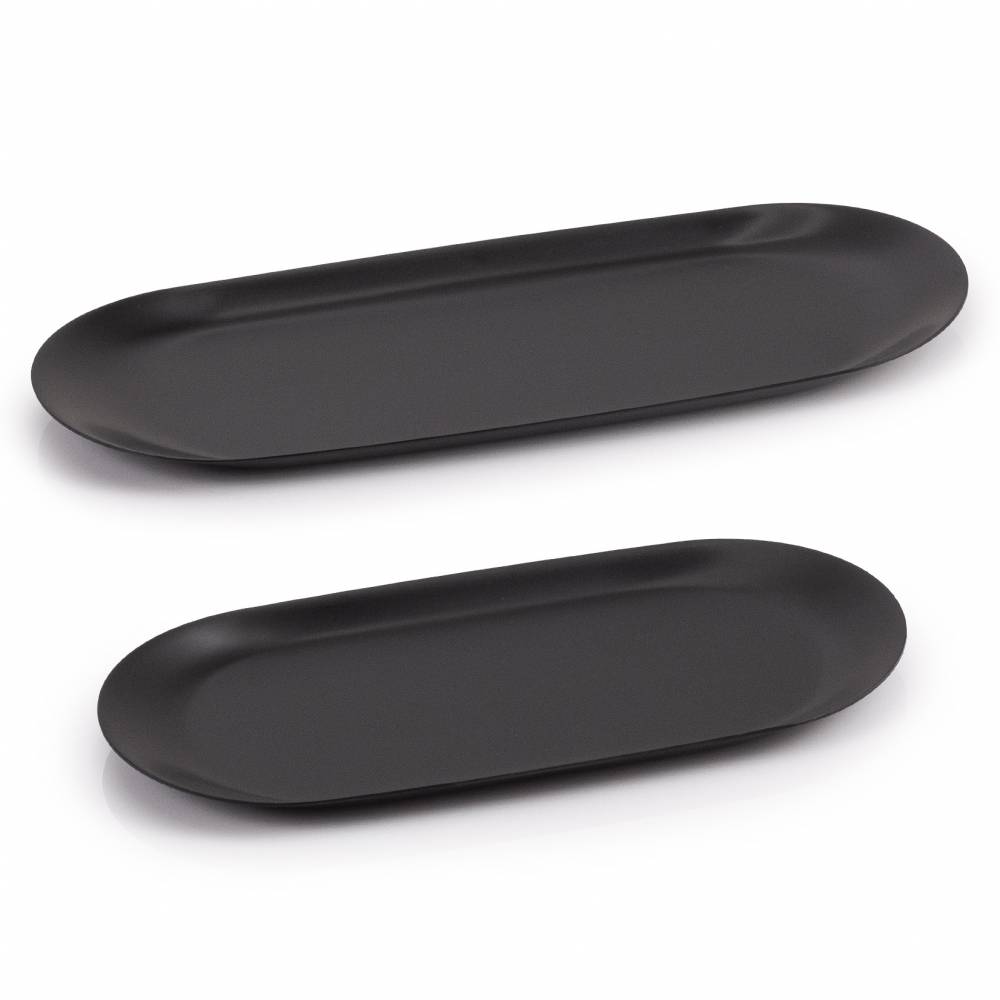 EHC Set of 2 Stainless Steel Decorative Vanity Trays, Oval, Black
