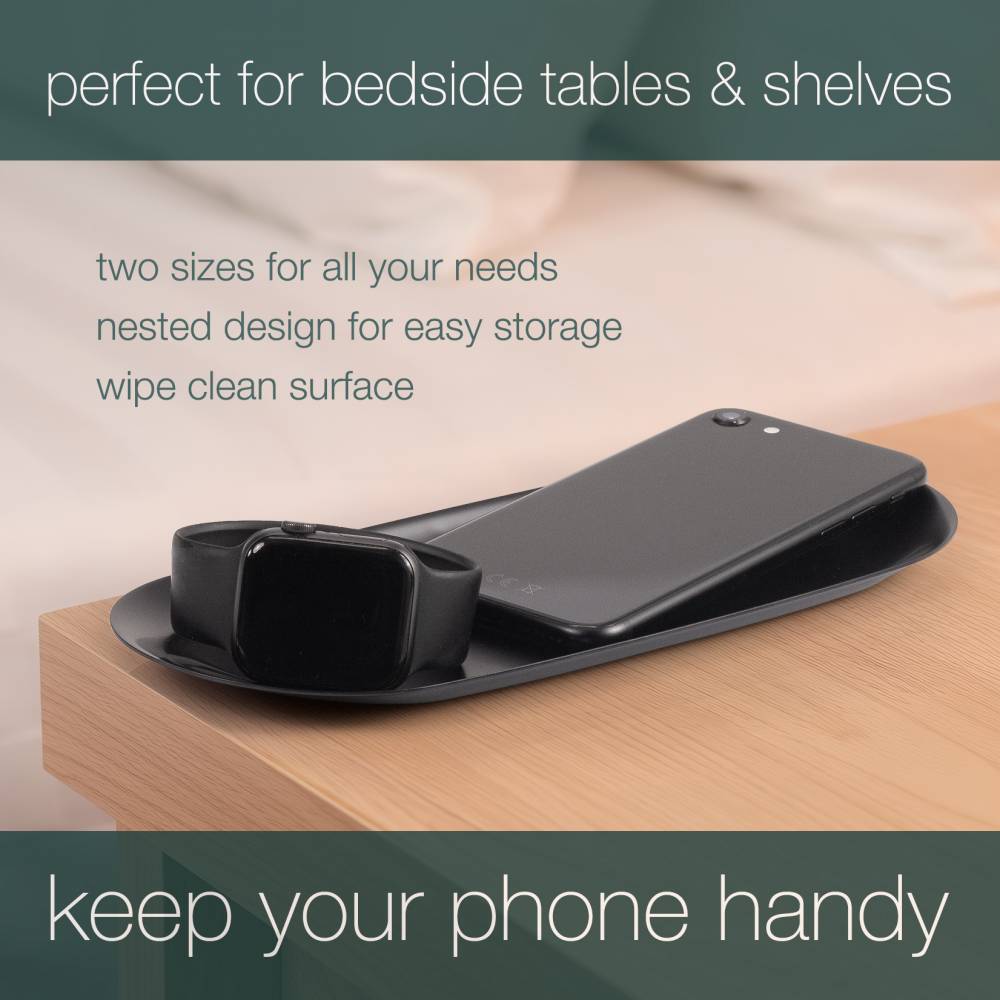 EHC Set of 2 Stainless Steel Decorative Vanity Trays, Oval, Black