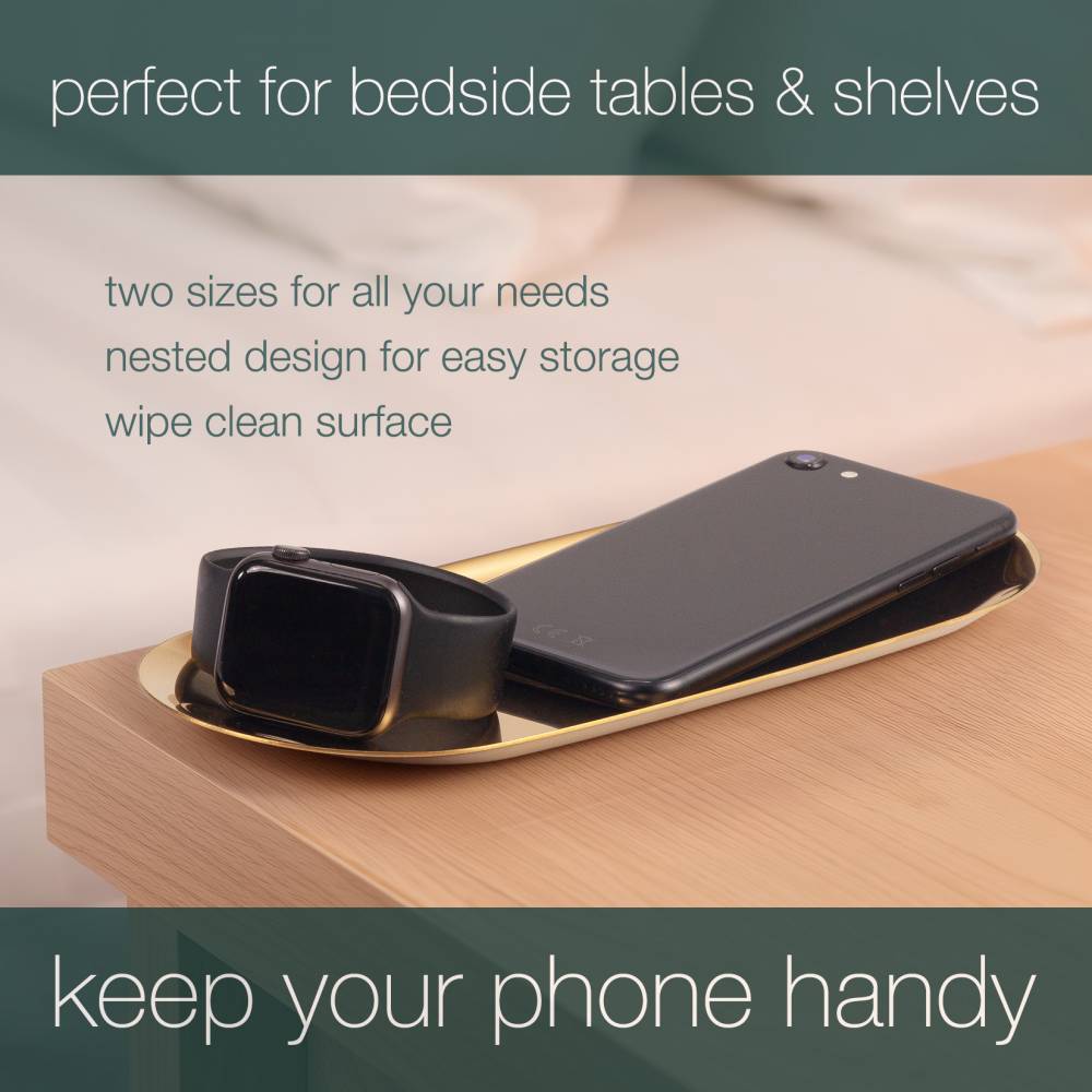 EHC Set of 2 Stainless Steel Decorative Vanity Trays, Oval, Gold