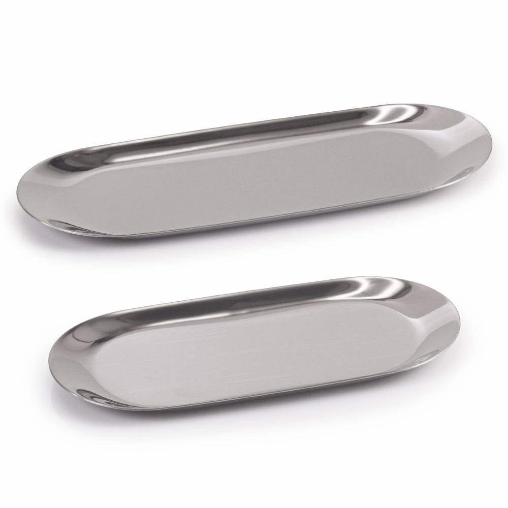 EHC Set of 2 Stainless Steel Decorative Vanity Trays, Oval, Silver