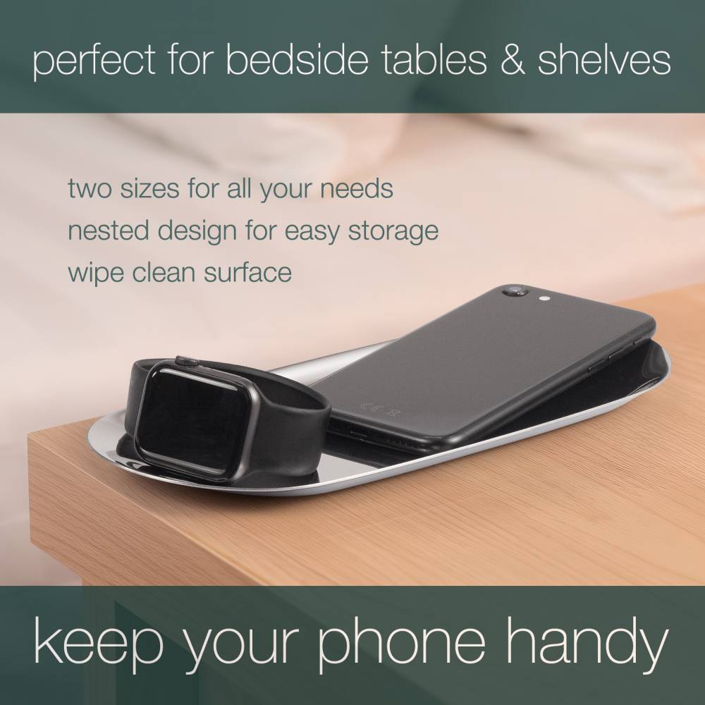 EHC Set of 2 Stainless Steel Decorative Vanity Trays, Oval, Silver