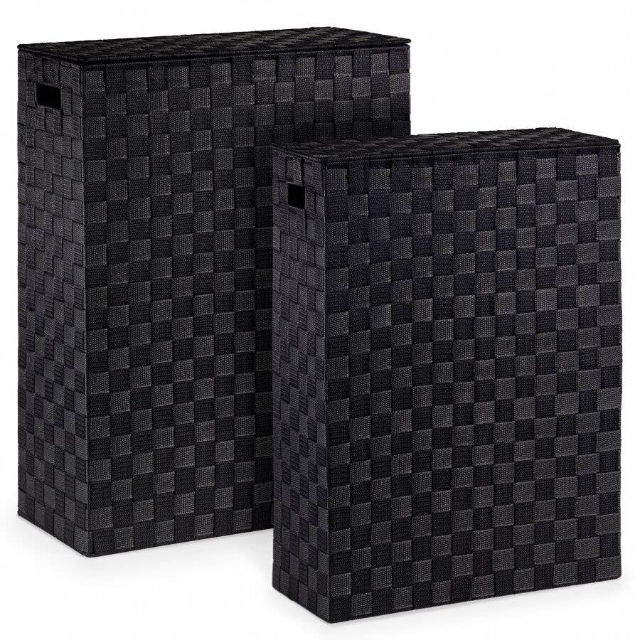 EHC Set of 2 Woven Polypropylene Laundry Basket With Lid, Black