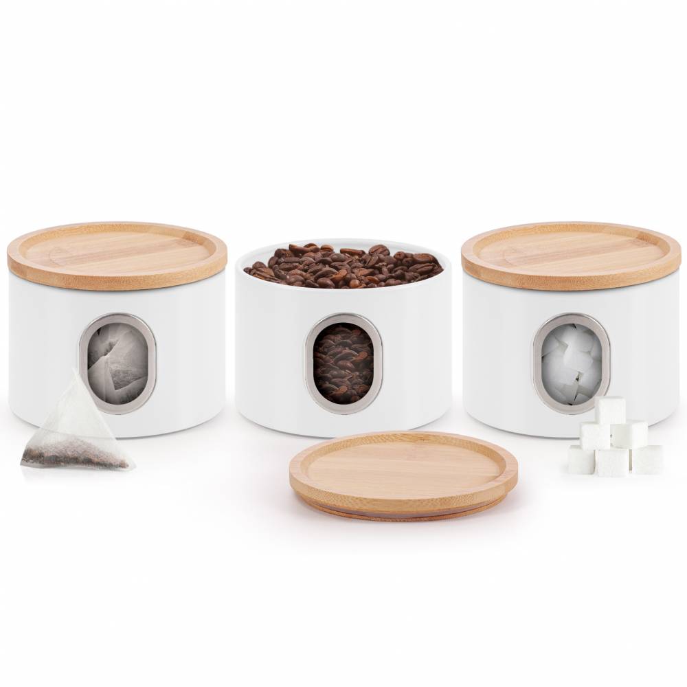 EHC Set of 3 Airtight Round Stackable Kitchen Storage Canisters, White