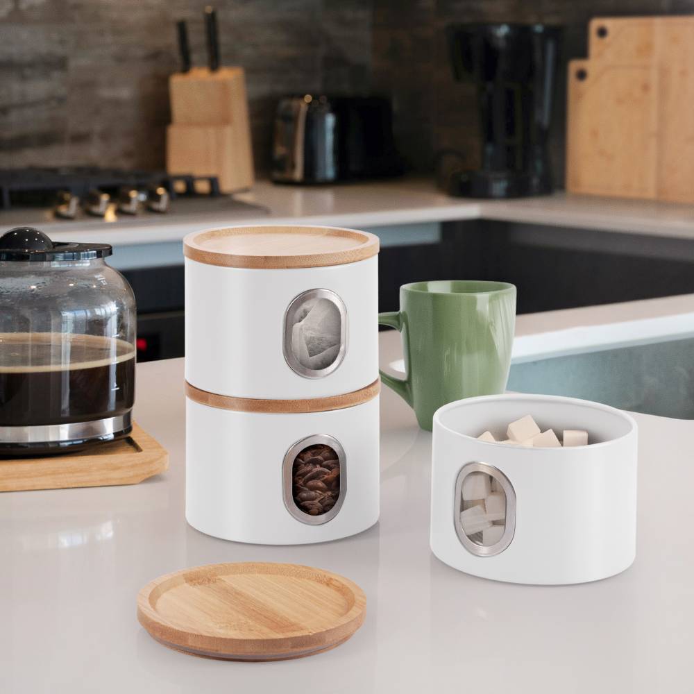 EHC Set of 3 Airtight Round Stackable Kitchen Storage Canisters, White