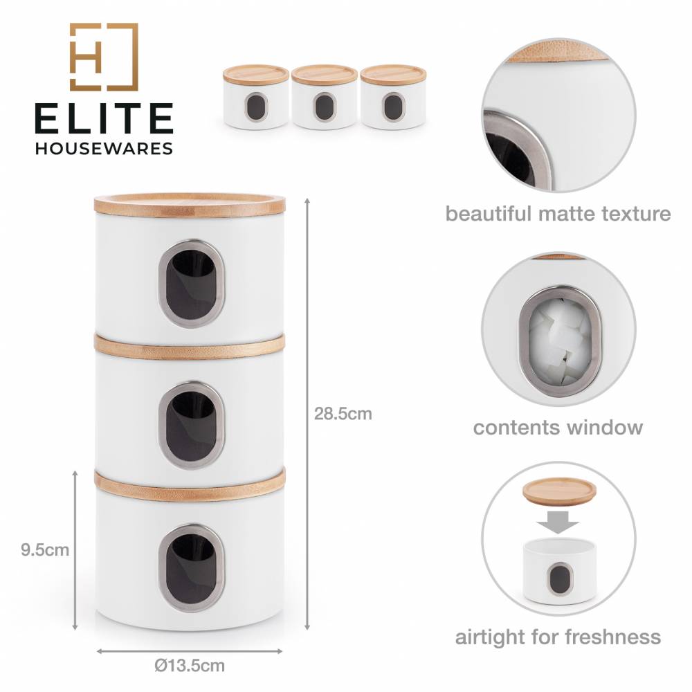 EHC Set of 3 Airtight Round Stackable Kitchen Storage Canisters, White