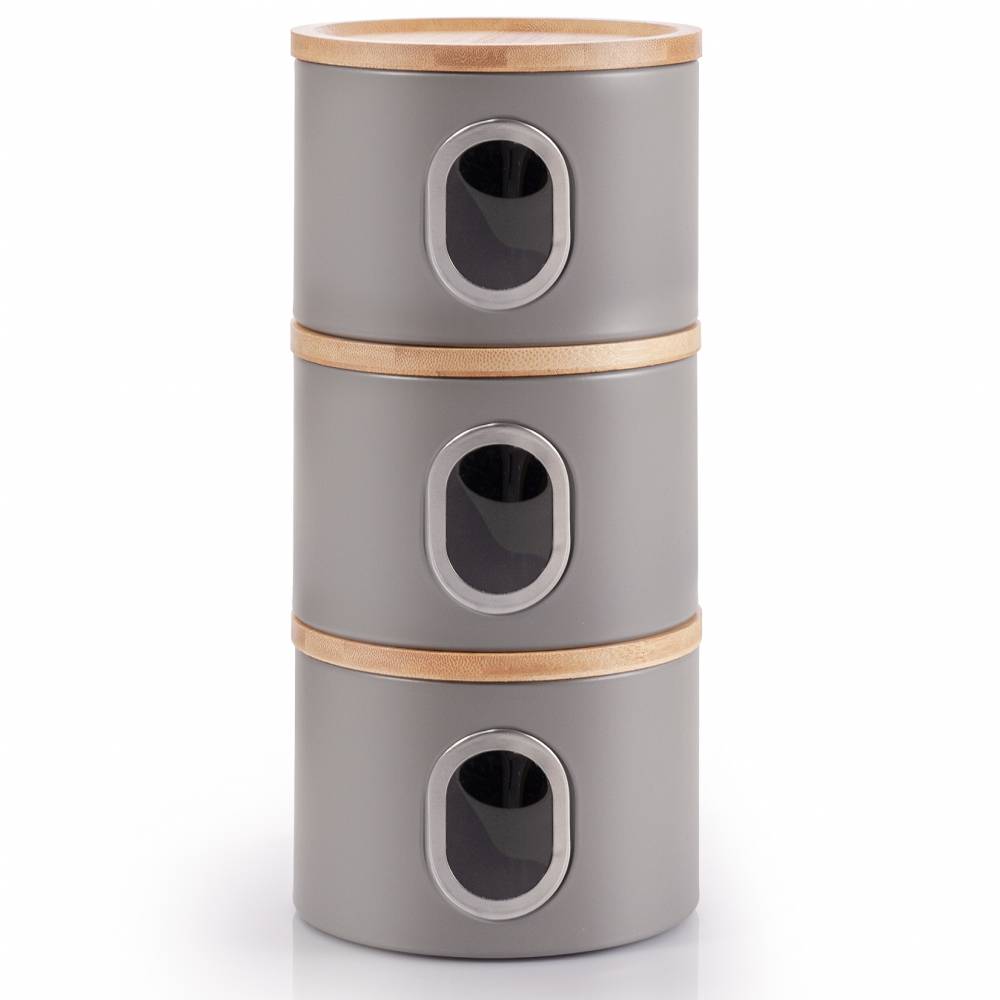 EHC Set of 3 Airtight Round Stackable Kitchen Storage Jars, Matt Grey