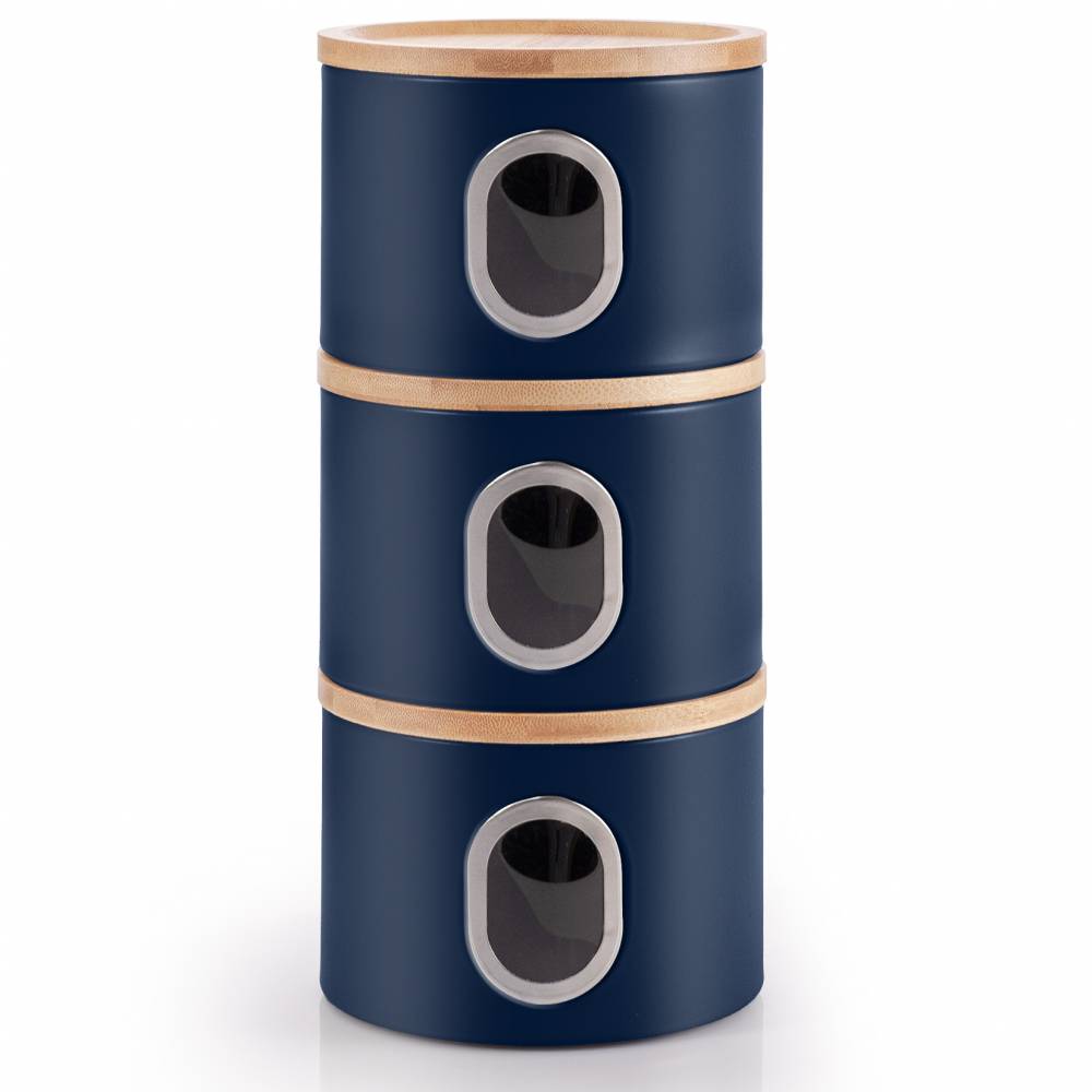 EHC Set of 3 Airtight Round Stackable Kitchen Storage Jars, Navy Blue