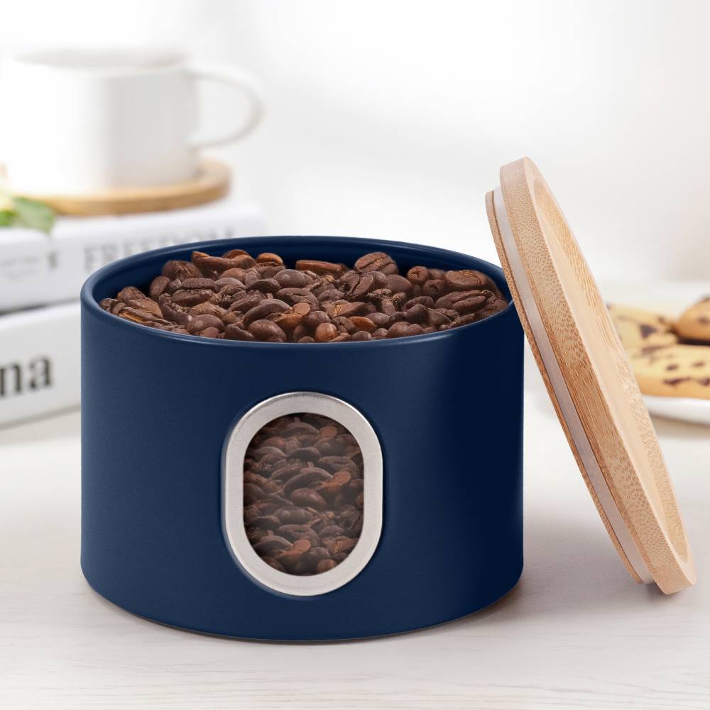 EHC Set of 3 Airtight Round Stackable Kitchen Storage Jars, Navy Blue